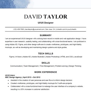 Ui/ux Designer Resume Template, ATS Friendly Resume Template for Word ...
