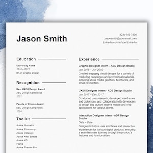 Modelo simples de currículo de designer UI/UX | Carta de apresentação e referências para Word | Currículo do Designer de Interação | Currículo do designer gráfico