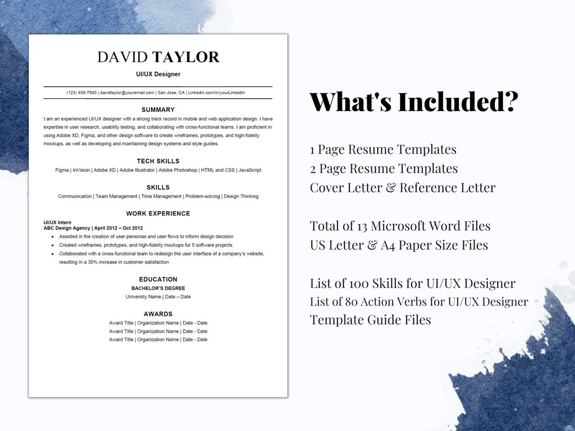 Ui/ux Designer Resume Template, ATS Friendly Resume Template for Word ...