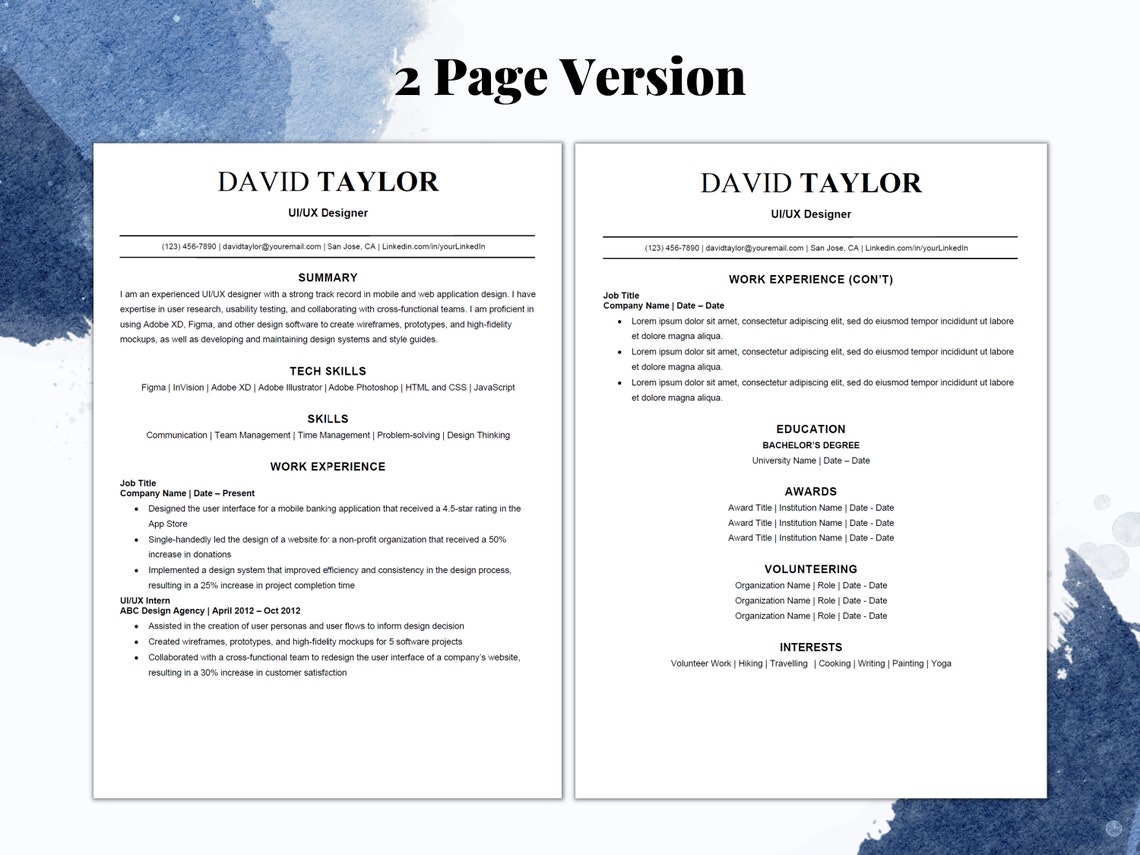 Ui/ux Designer Resume Template, ATS Friendly Resume Template for Word ...