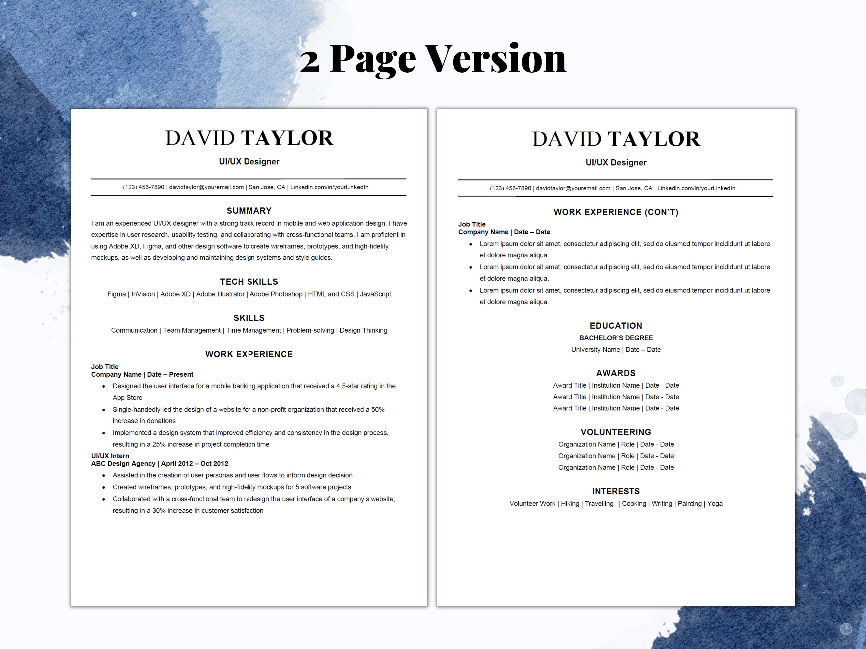 Ui/ux Designer Resume Template, ATS Friendly Resume Template for Word ...