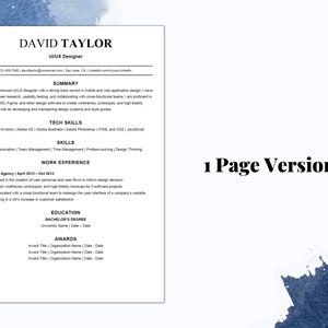 Ui/ux Designer Resume Template, ATS Friendly Resume Template for Word ...