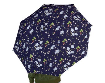 Midnight Strawberry Garden Semi-Automatic Foldable Umbrella