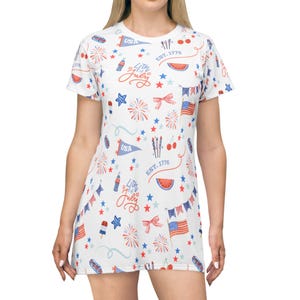 4th of July PatternT-Shirt Dress | Patriotic Pattern Dress | Fourth of July Pattern Dress