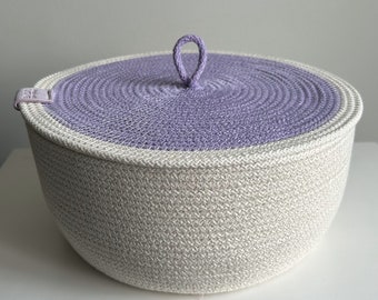 Cotton cord basket with lid for storage, space organization and cozy interior, home decor Christmas gift