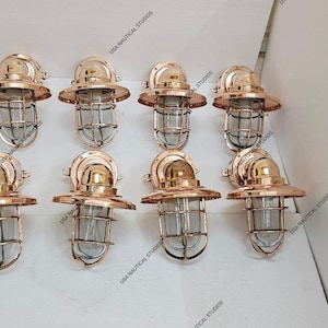 Vintage Brass Nautical Wall Sconce: Marine Ship Light with Protective Cage