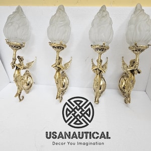 Art Nouveau Mermaid Wall Sconce: Brass & Glass Lamp Fixture