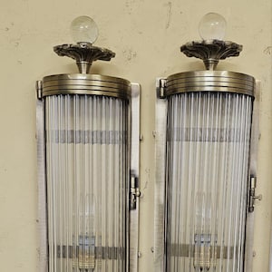 Pair of Art Deco Vintage Wall Sconce Lights, Brass with Rod Glass & Globe Finials, Elegant Hallway or Vanity Lighting, Home Decor