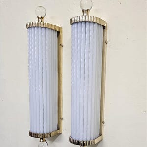 Art Deco Ribbed Glass Rod Wall Lights – Vintage Brass Frame Sconces, Elegant Interior Lighting One Piece