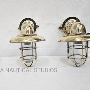 Vintage Nautical Brass Wall Sconce Lights Industrial Marine Cage Lights