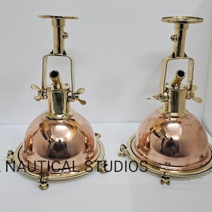 Vintage Nautical Copper & Brass Hanging Cargo Pendant Ship Light | Marine-Inspired Spot Light Set of 3