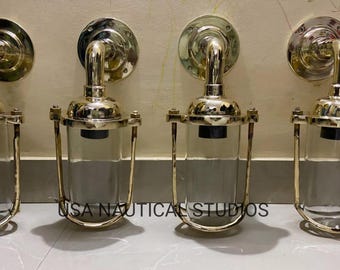 Restored Brass Bulkhead Nautical Industrial Light Fixture | Unique Ship Salvaged Light