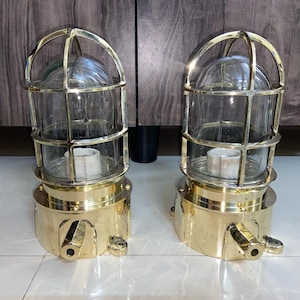 Nautical Ship Mount Bulkhead Marine Passageway Lights - Lot of 2, Solid Brass Vintage Lighting