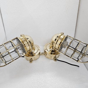 Set of 2 Nautical Wall Sconce Lights, Marine Solid Brass Bulkhead with Junction Box, Vintage Ship Passageway Lighting, Indoor/Outdoor Decor