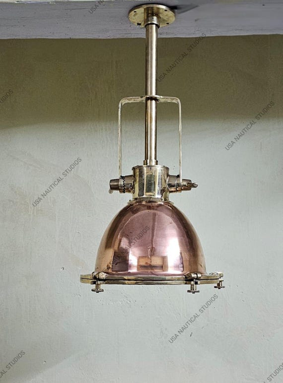 Vintage Copper Brass Industrial Pendant Light – Nautical Ceiling