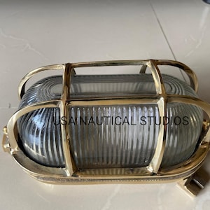Refurbished Vintage Brass Oval Bulkhead Light Fixture | Indoor/Outdoor Nautical Accent Light