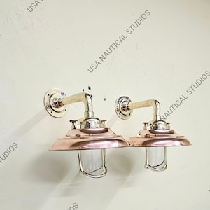 Brass & Copper Industrial Nautical Wall Sconces – Outdoor Gooseneck Bulkhead Lights