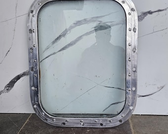 Vintage aluminium schip patrijspoort raamspiegel, nautisch maritiem muurdecor, zeebootraam