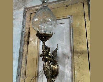 Art Nouveau Deco Mermaid Wall Sconces Fixture – Brass & Glass (20” Length)