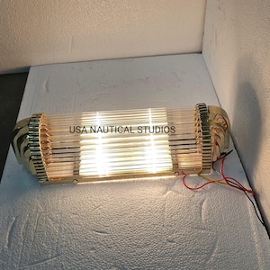 Art Deco Brass & Glass Rod Ship Wall Sconce Lamp | Vintage Nautical-Inspired Light Fixture