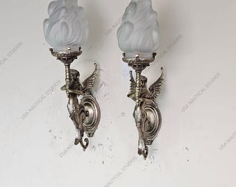 Art Nouveau Mermaid Sconce Light Pair