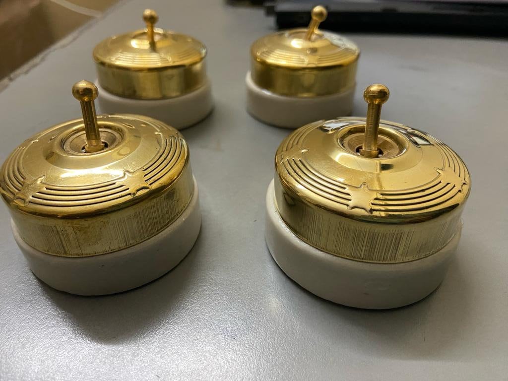 Vintage Star Design Brass & Ceramic Light Switch - Set of 4