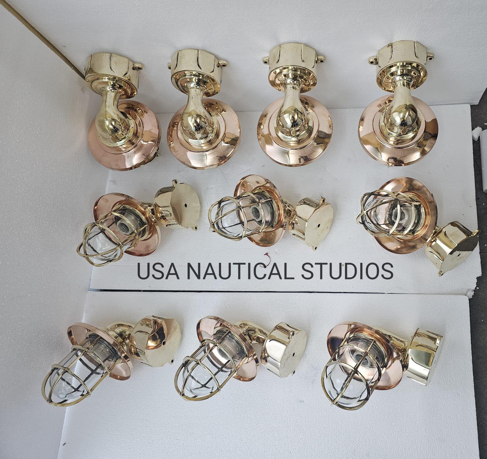 真鍮と銅の航海用壁取り付け用燭台：ヴィンテージマリンケージライト