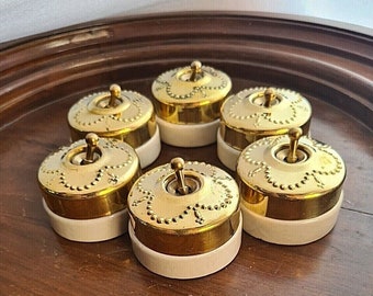 Vintage Gold Plated Jasmine Rose Ceramic Light Switches - Set of 6