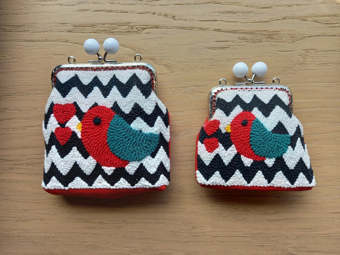 Bird Punch Needle Purse, Handmade Embroidered Bag , Embroider Purse