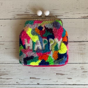 Fluffy Handmade Embroidered Purse, Punch Needle Pouch, Kiss Lock Coin Pouch, Coin Holders, Christmas Gift
