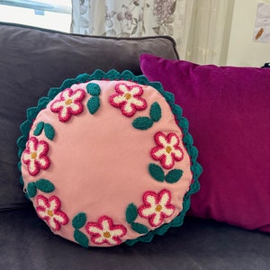 Double Side Crochet Punch Needle Pillow Cover, Crochet Pillow Cover, Decorative Pillow, Handmade Embroidered Cushion Cover, Fun Home Decor image 3