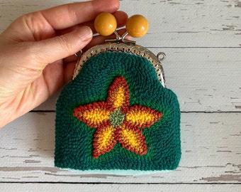 Flower Punch Needle Purse, Handmade Embroidered Purse , Kiss Lock Coin Purse, Handmade Card And Coin Holders