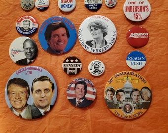 Vintage Political Pins/Buttons. Reagan. Bush. Kennedy. Dewey. And, more!