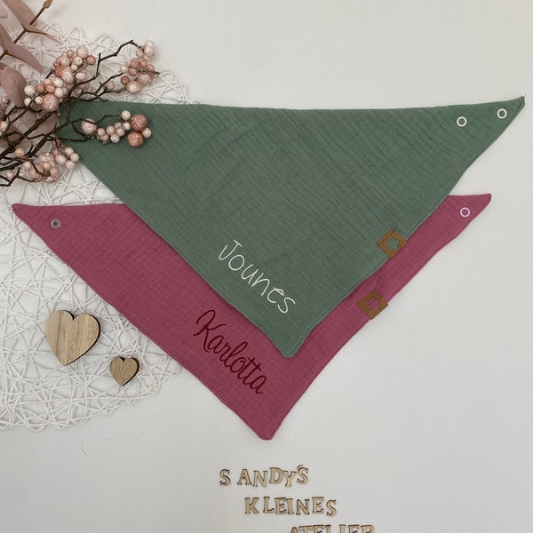 Muslin scarf for toddlers / triangular scarf / drool cloth / scarf / embroidered with name / 2 sizes / 10 different colors!