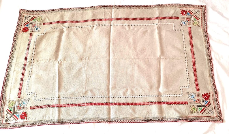 Cross Stitch Patterns Rectangular Vintage Rectangular Cross Stitch Table Cloth Handmade Linen 113 X 70 Cm ...
