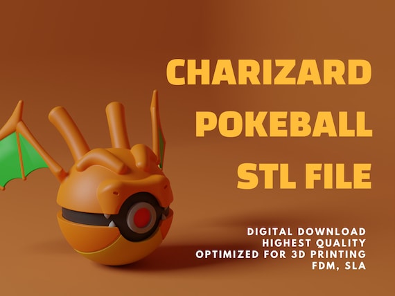 Charizard Pokeball 3D STL File | Pokemon Themed Pokeball | Pokemon Pokeball 3D Printer Gift | Stl Files For 3D Printers | 3D Print Files |
