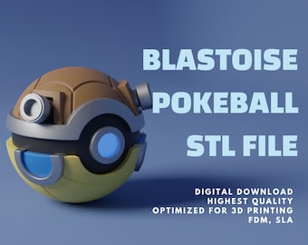 カメックス モンスターボール 3D STL ファイル | ポケモン テーマのモンスターボール | ポケモン モンスターボール 3D プリンター ギフト | 3D プリンター用 STL ファイル | 3D プリント ファイル |