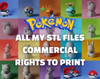 Pokemon 3D STL File Pack | Commercial License | Pokemon Files For 3D Printers | Pikachu, Charmender, Squirtle, Bulbasaur, Eevee Models