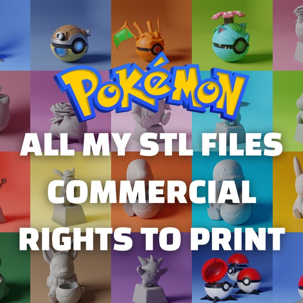 Pokemon 3D STL File Pack | Commercial License | Pokemon Files For 3D Printers | Pikachu, Charmender, Squirtle, Bulbasaur, Eevee Models