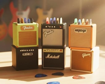 Mini Guitar Amp Pick Holder | 3D Printed Musician Gift Guitarist Desk Organizer | Electric Guitar Accessories Marshall Gibson Orange Fender