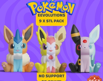 Pokemon Eevolutions 3D STL Files | Pokemon Files For 3D Printers | 3D Print Eevee, Espeon, Flareon, Glaceon, Vaporeon, Jolteon, Umbreon