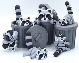 3D Printed Articulated Raccoon with Trash Can: Fidget Toy