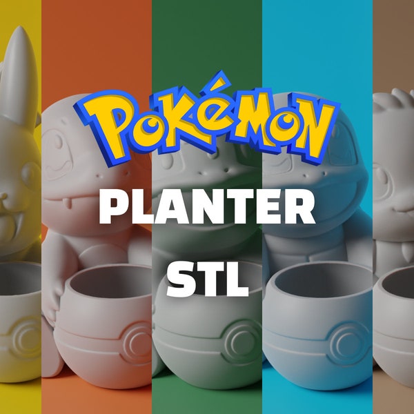Pokemon Planter 3D STL File Pack | Pokemon Files For 3D Printers | 3D Print Pikachu, Charmender, Squirtle, Bulbasaur, Eevee Models