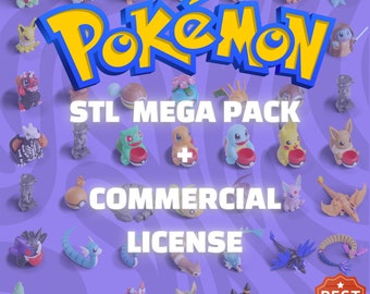 EVERY Pokemon STL Pack + Commercial Right to Print | 3D Print Pokemon Files Bundle | 3D Print Pikachu, Charmender, Bulbasaur, Squirtle Model
