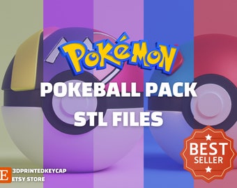 ポケボール 3D STL ファイル 5 個パック | 3D プリンター用ポケモンファイル | グレートボール、ラブボール、マスターボール、ポケボール、ウルトラボールのモデルを 3D プリント