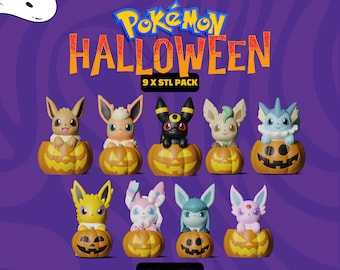 Halloween Eevolutions Pokemon 3D STL Files | Pokemon Files For 3D Printers | Eevee, Espeon, Flareon, Glaceon, Vaporeon, Jolteon, Umbreon
