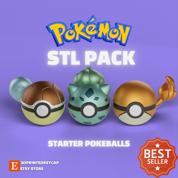 Pokemon Themed Pokeball 3D STL File Pack | Pokemon Files For 3D Printers | 3D Print Squirtle, Charmender, Bulbasaur Models