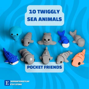 Fidget Pocket Sea Animal Pack | Flexi Fidget Articulated Toy | Adorable Sensory Mini Animals | Birthday Goodie Bags | Animal Party Favors