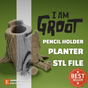 Baby Groot Planter and Pencil Holder 3D STL File Pack | Flower Pot Files For 3D Printers | 3D Print Planter Models | Groot 3D Print Files