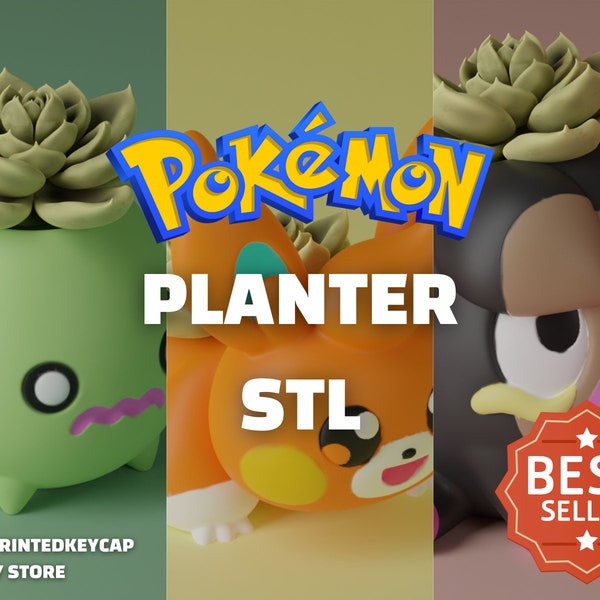 Pokemon Planter 3D STL File Pack | Pokemon Files For 3D Printers | 3D Print Smoliv, Pawmi, Lechonk Models | Flower Pot 3D Model Bundle